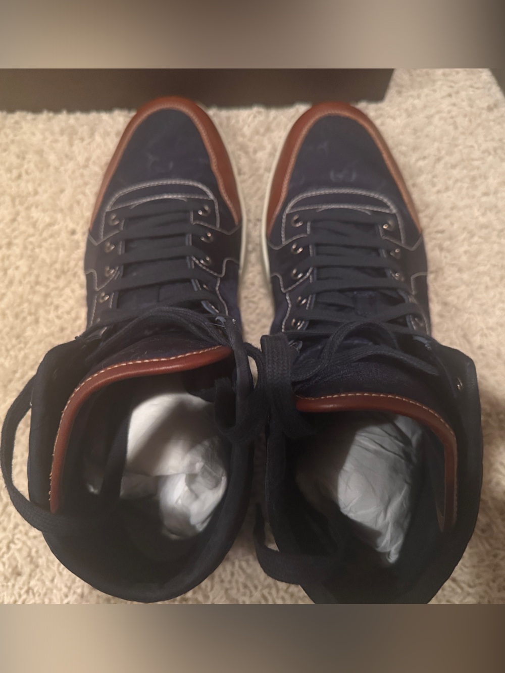Gucci Navy and Brown High-Top Sneakers - Picture 3 of 6